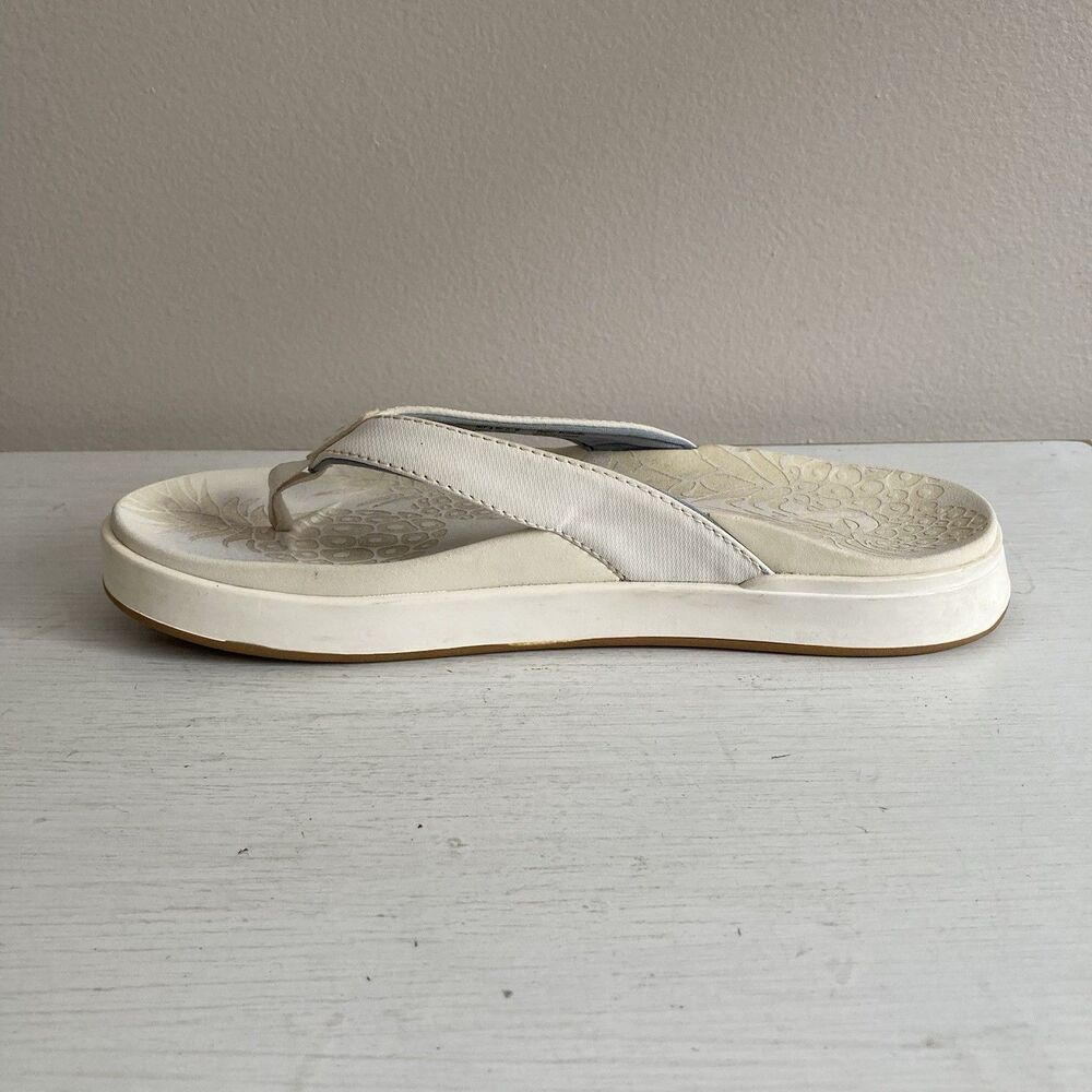 Olukai Nua Pio Womens Flip Flop Sandals Size 7 Ivory Thong Cushioned Comfort - Picture 3 of 10